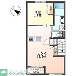 チャーム・ツートンB 2階1LDKの間取り