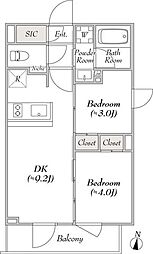 ルミーク本町イースト 2階2DKの間取り