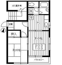 ハイムけやき 1階2Kの間取り