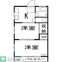 コーポ上原 2階2Kの間取り