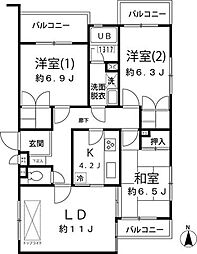 西武池袋線 中村橋駅 徒歩8分の賃貸マンション 3階3LDKの間取り