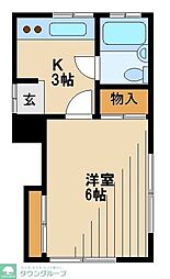 スターハイツ 2階1Kの間取り