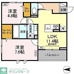 Dalle de verre 2階2LDKの間取り