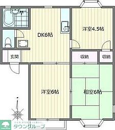 グランドールコートＢ棟 2階3DKの間取り