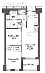 プライマル練馬豊島園 2階2LDKの間取り