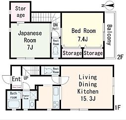 都営大江戸線 光が丘駅 徒歩19分の賃貸アパート 1階2LDKの間取り