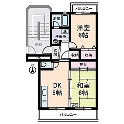 クレール18 1階2DKの間取り