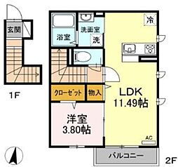 クレア富士見台 2階1LDKの間取り