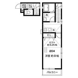 ヴィラソレイユ 2階1Kの間取り