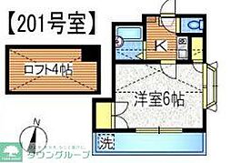 スカイハイツII 2階1Kの間取り