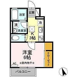 ハウス三生 1階1Kの間取り