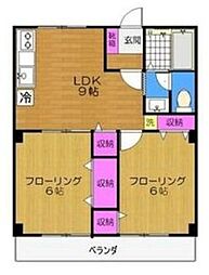 ゲインB 1階2DKの間取り