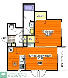 メゾン・ド・サクラ 1階1LDKの間取り