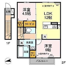 ヴァンヴェール碧 2階2LDKの間取り