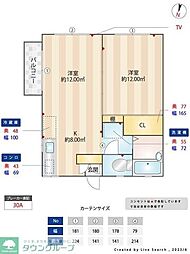 高稲荷ハイツ 2階1LDKの間取り
