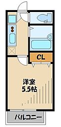 クアルソ保谷 2階1Kの間取り