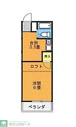 サンライズ弐番館 2階1Kの間取り