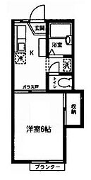 ハノックス21 2階1Kの間取り