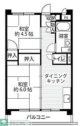 ビレッジハウス向台タワー 6階2DKの間取り