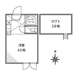 フェリスクラウン 2階ワンルームの間取り