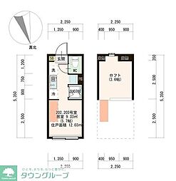 ハーモニーテラス桜川 2階ワンルームの間取り
