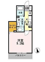 ウィルサクシード 203 2階1Kの間取り