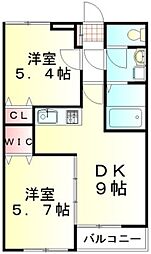 Ｐｒｉｍ　ｒｏｓｅ 1階2DKの間取り