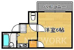 ロイヤル紫野 3階1Kの間取り