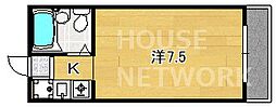 北西館 1Kの間取図画像