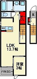 JR筑豊本線 飯塚駅 徒歩19分の賃貸アパート 2階1LDKの間取り
