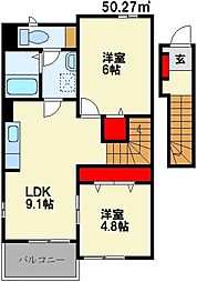 JR筑豊本線 桂川駅 5.8kmの賃貸アパート 2階2LDKの間取り