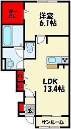 JR筑豊本線 天道駅 4.4kmの賃貸アパート 1階1LDKの間取り