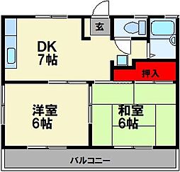 第2コーポラス枝国 1階2DKの間取り