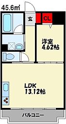 アフレール 4階1LDKの間取り