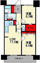 エバーライフリバーサイド飯塚弐番館 5階2LDKの間取り