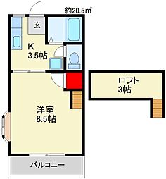 コートビレッジ 2階1Kの間取り