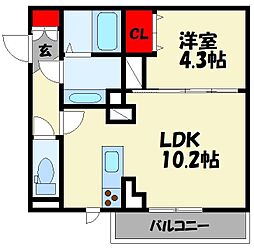 D-roomさんよう A棟 2階1LDKの間取り