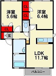 アプリコット川津A 2LDKの間取図画像
