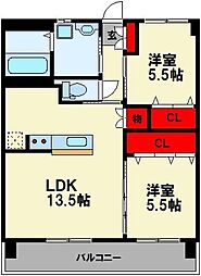 シベールNishida 2LDKの間取図画像