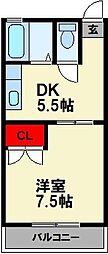 サンヒルズ幸袋 1DKの間取図画像
