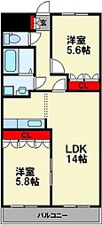 フローラルコート 2LDKの間取図画像