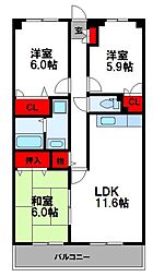 カーサ宮の前 3LDKの間取図画像