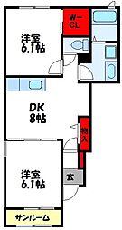シャインC 2DKの間取図画像