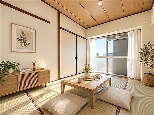 ※実際の写真に家具や調度品をCG合成したものです。家具等は販売に含まれておりません。和室でごろんとお昼寝。家族のくつろぎのスペースになりそうですね。