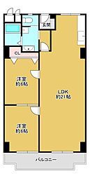 メガロコープ平野5号棟 2LDKの間取図画像