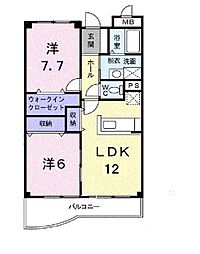 ベル・ウィング 3階2LDKの間取り