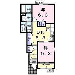 富山地方鉄道本線 越中荏原駅 徒歩31分の賃貸アパート 1階2DKの間取り