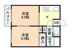 フォーブル山室 2階2Kの間取り