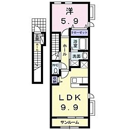 富山地方鉄道2系統 富山大学前駅 徒歩17分の賃貸アパート 2階1LDKの間取り