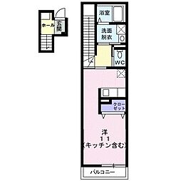 富山地方鉄道2系統 小泉町駅 徒歩11分の賃貸アパート 2階ワンルームの間取り